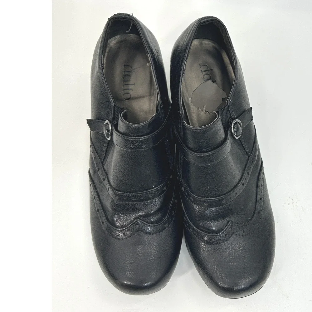 Rialto Womens Black Wingtip Mary Jane Block Heels Brogue Perforated Shoes